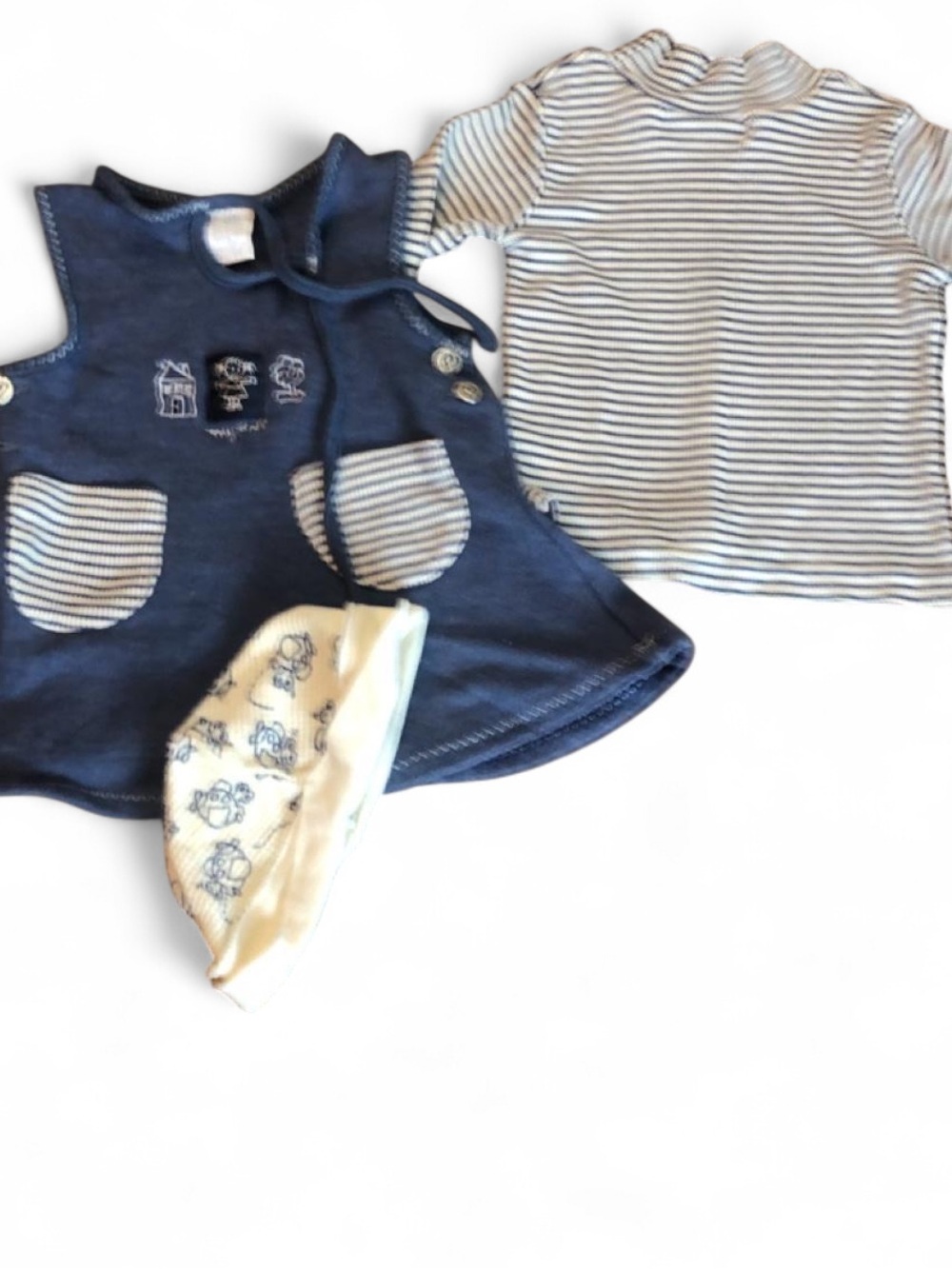 Abercrombie navy and white striped baby girl top Baby Beluga dress and hat